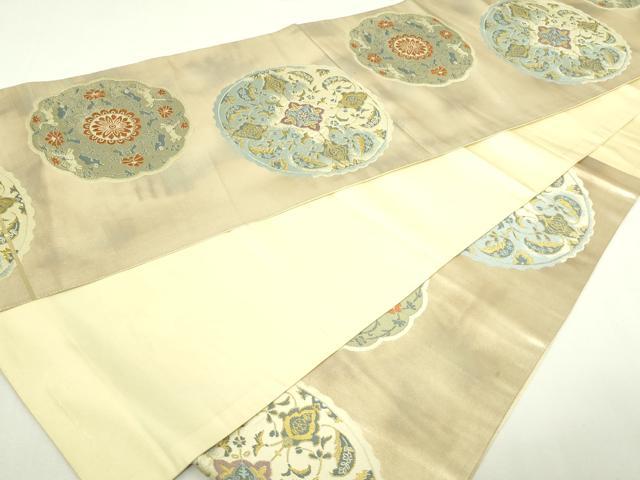 平和屋着物◎六通柄袋帯　動物花唐草文　金糸　正絹　逸品　DAAY7640sf