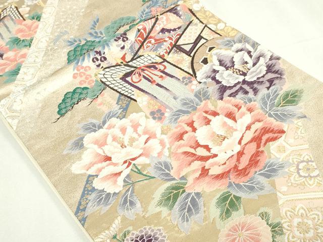 平和屋着物◎六通柄袋帯　唐織　御所車花文　松竹梅　金糸　正絹　逸品　DAAY7764sf