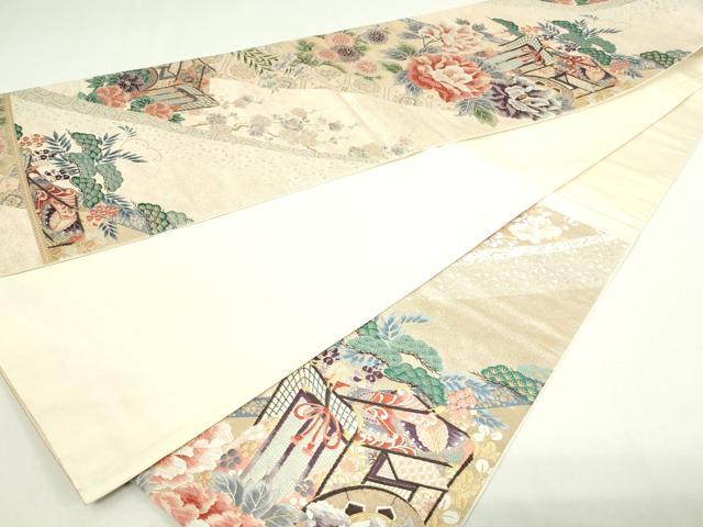 平和屋着物◎六通柄袋帯　唐織　御所車花文　松竹梅　金糸　正絹　逸品　DAAY7764sf