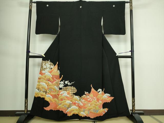 平和屋着物■豪華黒留袖 駒刺繍 風景梅松文 金彩 正絹 逸品 DAAY7849sf
