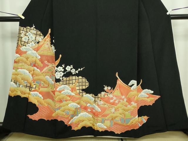 平和屋着物■豪華黒留袖 駒刺繍 風景梅松文 金彩 正絹 逸品 DAAY7849sf