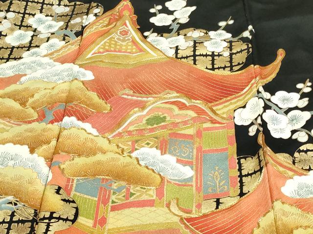 平和屋着物■豪華黒留袖 駒刺繍 風景梅松文 金彩 正絹 逸品 DAAY7849sf