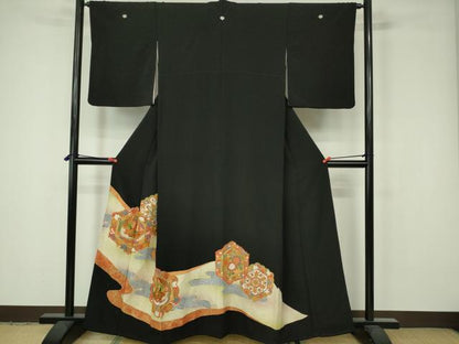 平和屋着物■豪華黒留袖　駒刺繍　鳳凰草花文　金彩　正絹　逸品　DAAY7912sf