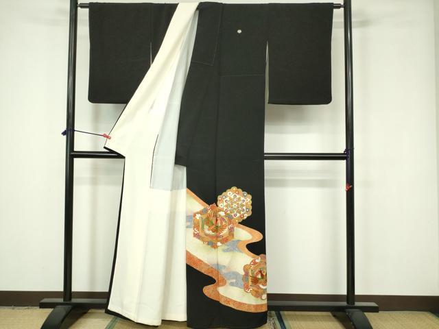 平和屋着物■豪華黒留袖　駒刺繍　鳳凰草花文　金彩　正絹　逸品　DAAY7912sf