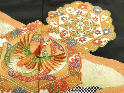 平和屋着物■豪華黒留袖　駒刺繍　鳳凰草花文　金彩　正絹　逸品　DAAY7912sf