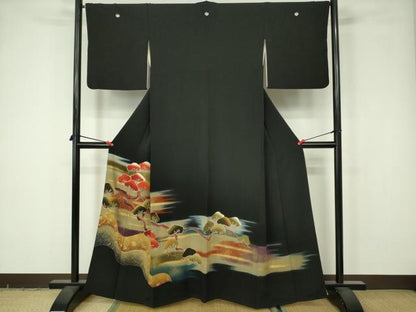 平和屋着物■豪華黒留袖　駒刺繍　松文　暈し染め　金彩　正絹　逸品　DAAY7920sf