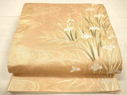 平和屋着物＊夏物 六通柄袋帯 流水杜若 金糸 正絹 逸品 DAAY8001cm