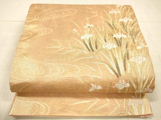 平和屋着物＊夏物 六通柄袋帯 流水杜若 金糸 正絹 逸品 DAAY8001cm