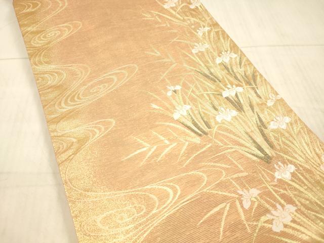 平和屋着物＊夏物 六通柄袋帯 流水杜若 金糸 正絹 逸品 DAAY8001cm
