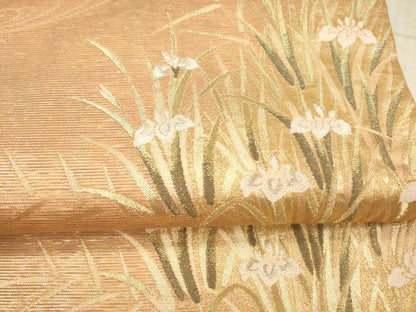 平和屋着物＊夏物 六通柄袋帯 流水杜若 金糸 正絹 逸品 DAAY8001cm