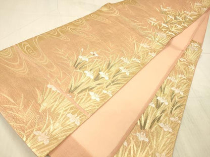 平和屋着物＊夏物 六通柄袋帯 流水杜若 金糸 正絹 逸品 DAAY8001cm