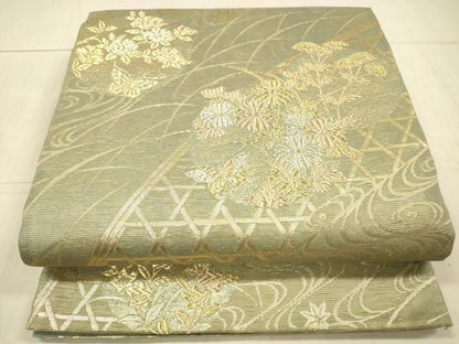 平和屋着物＊夏物 六通柄袋帯 流水籬草花文 金銀糸 正絹 逸品 DAAY8002cm