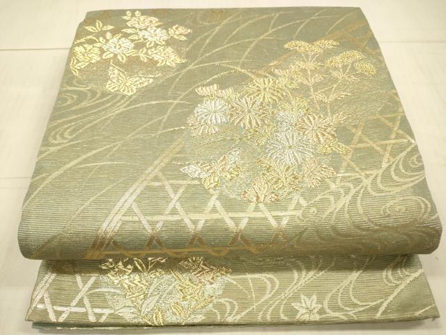 平和屋着物＊夏物 六通柄袋帯 流水籬草花文 金銀糸 正絹 逸品 DAAY8002cm