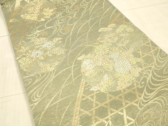 平和屋着物＊夏物 六通柄袋帯 流水籬草花文 金銀糸 正絹 逸品 DAAY8002cm