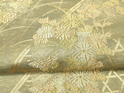 平和屋着物＊夏物 六通柄袋帯 流水籬草花文 金銀糸 正絹 逸品 DAAY8002cm