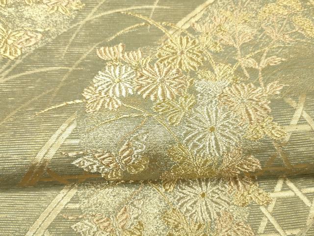 平和屋着物＊夏物 六通柄袋帯 流水籬草花文 金銀糸 正絹 逸品 DAAY8002cm