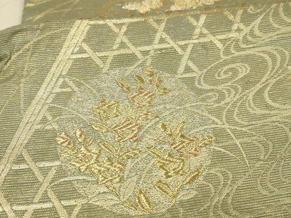 平和屋着物＊夏物 六通柄袋帯 流水籬草花文 金銀糸 正絹 逸品 DAAY8002cm
