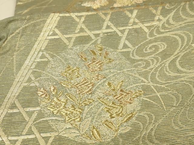 平和屋着物＊夏物 六通柄袋帯 流水籬草花文 金銀糸 正絹 逸品 DAAY8002cm