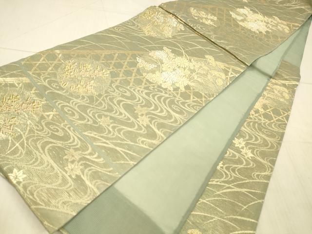 平和屋着物＊夏物 六通柄袋帯 流水籬草花文 金銀糸 正絹 逸品 DAAY8002cm