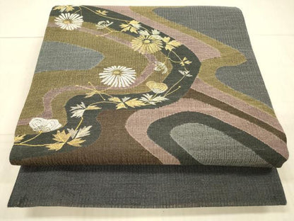 平和屋着物＊夏物 太鼓柄袋帯 流水枝葉文 金銀糸 正絹 逸品 DAAY8006cm