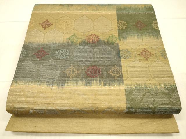 平和屋着物＊夏物 九寸開き名古屋帯 草花文 銀糸 正絹 逸品 DAAY8008cm