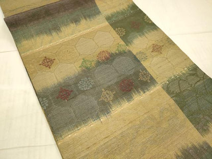 平和屋着物＊夏物 九寸開き名古屋帯 草花文 銀糸 正絹 逸品 DAAY8008cm