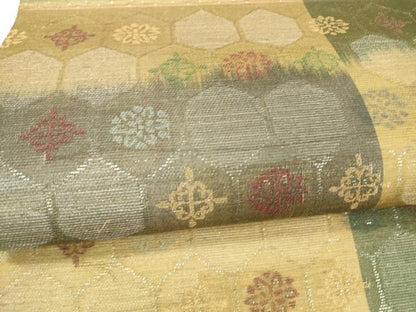 平和屋着物＊夏物 九寸開き名古屋帯 草花文 銀糸 正絹 逸品 DAAY8008cm