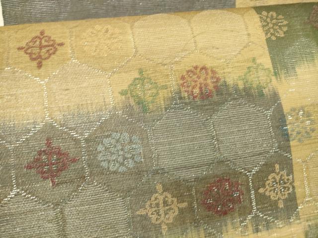 平和屋着物＊夏物 九寸開き名古屋帯 草花文 銀糸 正絹 逸品 DAAY8008cm
