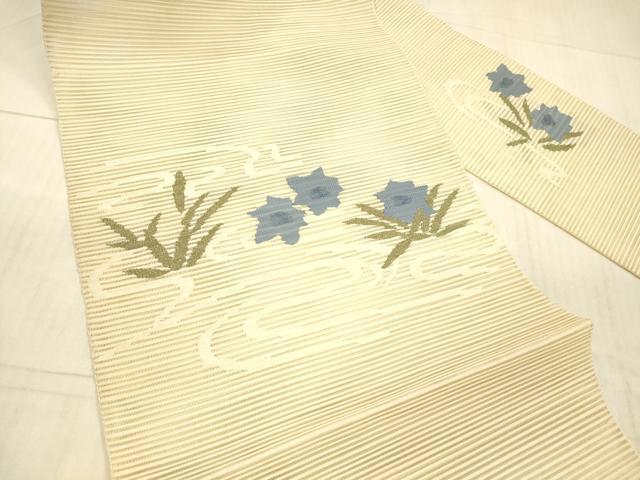 平和屋着物＊夏物 絽綴れ 八寸名古屋帯 流水草花文 銀糸 正絹 逸品 DAAY8011cm