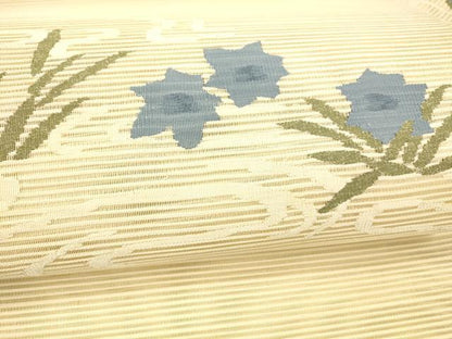 平和屋着物＊夏物 絽綴れ 八寸名古屋帯 流水草花文 銀糸 正絹 逸品 DAAY8011cm