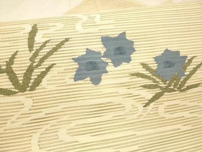 平和屋着物＊夏物 絽綴れ 八寸名古屋帯 流水草花文 銀糸 正絹 逸品 DAAY8011cm