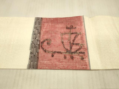 平和屋着物＊夏物 九寸名古屋帯 櫛織 抽象文様 銀糸 正絹 逸品 DAAY8012cm