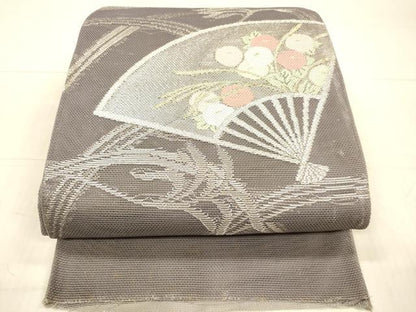 平和屋着物＊夏物 太鼓柄袋帯 扇面草花文 金銀糸 正絹 逸品 DAAY8013cm