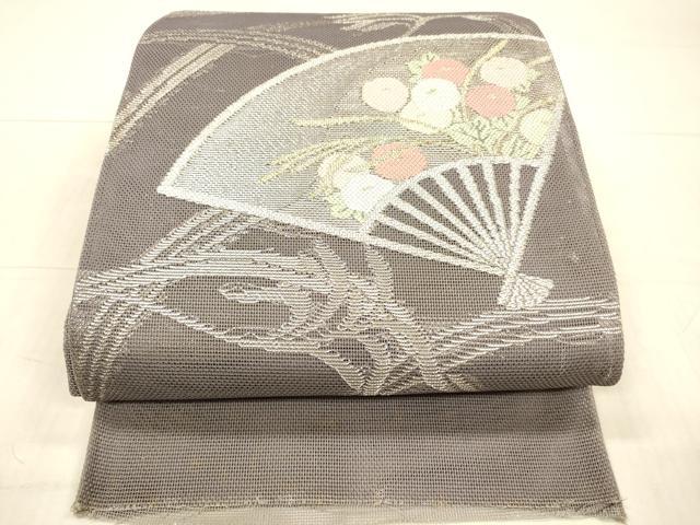 平和屋着物＊夏物 太鼓柄袋帯 扇面草花文 金銀糸 正絹 逸品 DAAY8013cm