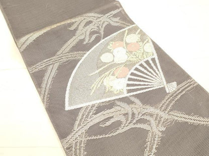 平和屋着物＊夏物 太鼓柄袋帯 扇面草花文 金銀糸 正絹 逸品 DAAY8013cm