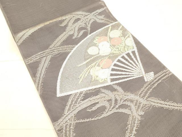 平和屋着物＊夏物 太鼓柄袋帯 扇面草花文 金銀糸 正絹 逸品 DAAY8013cm