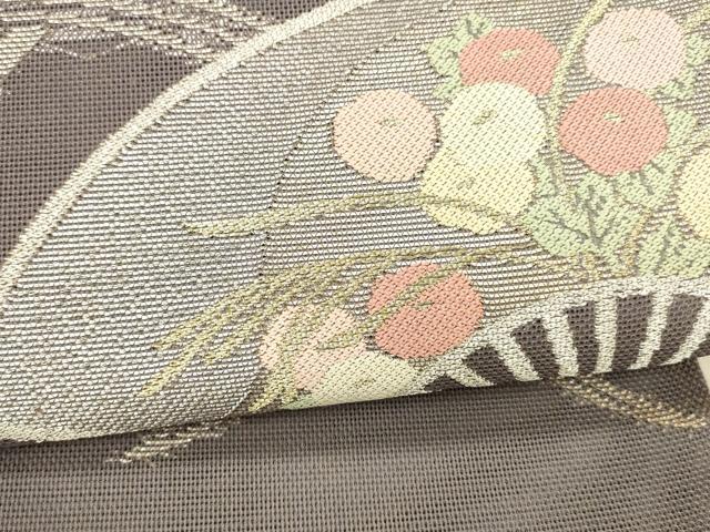 平和屋着物＊夏物 太鼓柄袋帯 扇面草花文 金銀糸 正絹 逸品 DAAY8013cm