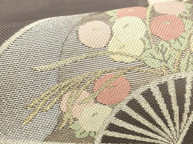 平和屋着物＊夏物 太鼓柄袋帯 扇面草花文 金銀糸 正絹 逸品 DAAY8013cm