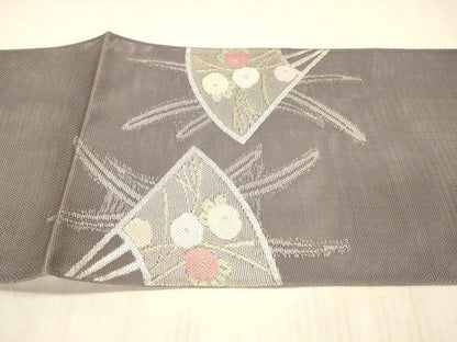 平和屋着物＊夏物 太鼓柄袋帯 扇面草花文 金銀糸 正絹 逸品 DAAY8013cm