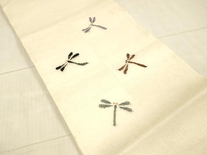平和屋着物＊夏物 太鼓柄袋帯 すくい織 蜻蛉 銀糸 正絹 逸品 DAAY8017cm
