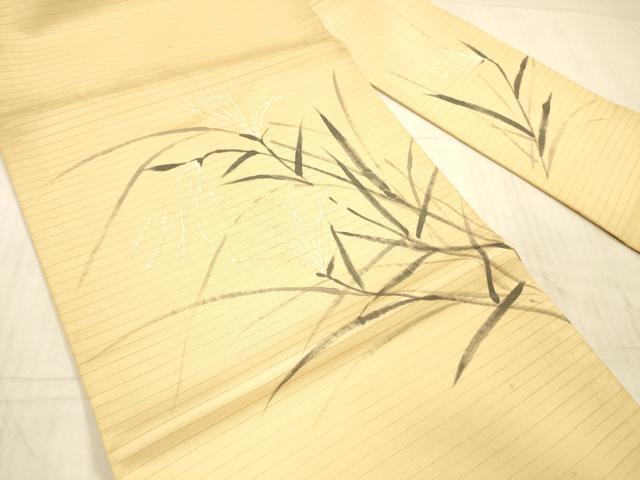 平和屋着物＊夏物 絽塩瀬 九寸名古屋帯 手描き 草葉文 正絹 逸品 DAAY8019cm