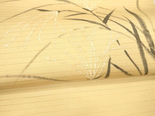 平和屋着物＊夏物 絽塩瀬 九寸名古屋帯 手描き 草葉文 正絹 逸品 DAAY8019cm
