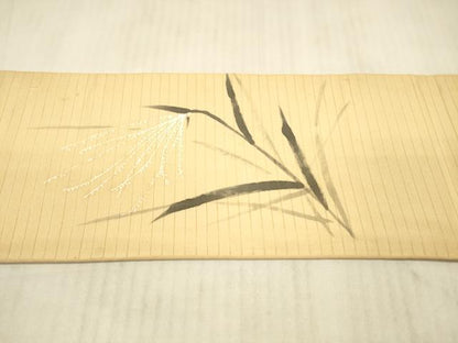 平和屋着物＊夏物 絽塩瀬 九寸名古屋帯 手描き 草葉文 正絹 逸品 DAAY8019cm
