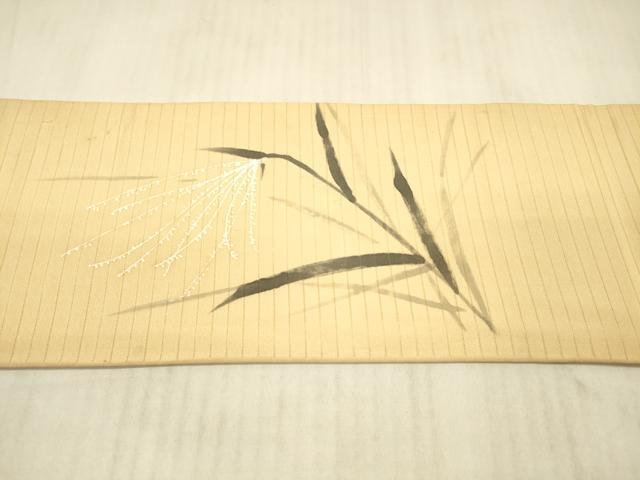 平和屋着物＊夏物 絽塩瀬 九寸名古屋帯 手描き 草葉文 正絹 逸品 DAAY8019cm
