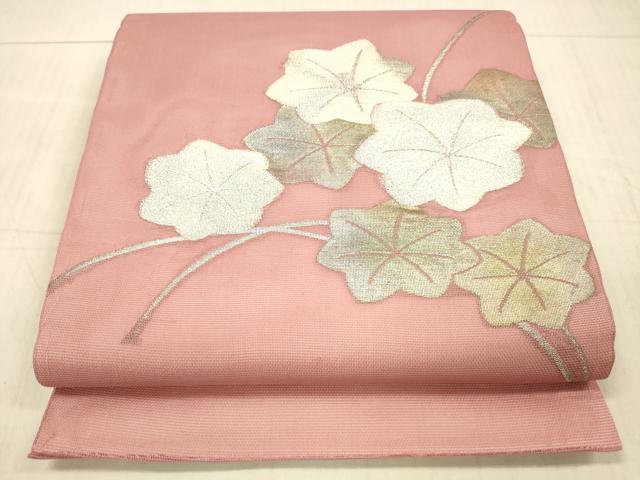 平和屋着物＊夏物 九寸開き名古屋帯 草花文 銀糸 逸品 DAAY8022cm