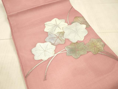 平和屋着物＊夏物 九寸開き名古屋帯 草花文 銀糸 逸品 DAAY8022cm