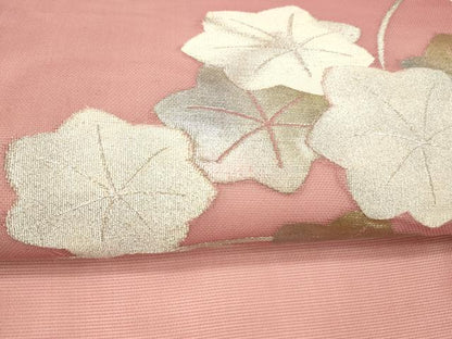 平和屋着物＊夏物 九寸開き名古屋帯 草花文 銀糸 逸品 DAAY8022cm