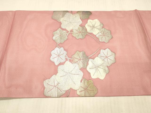 平和屋着物＊夏物 九寸開き名古屋帯 草花文 銀糸 逸品 DAAY8022cm