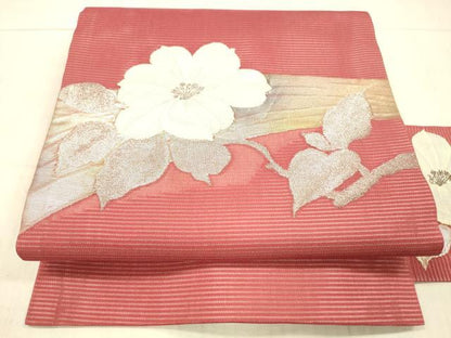 平和屋着物＊夏物 九寸名古屋帯 枝花文 金銀糸 正絹 逸品 DAAY8023cm