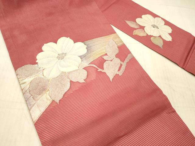 平和屋着物＊夏物 九寸名古屋帯 枝花文 金銀糸 正絹 逸品 DAAY8023cm